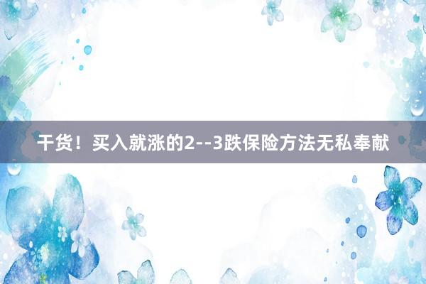 干货！买入就涨的2--3跌保险方法无私奉献