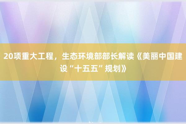 20项重大工程，生态环境部部长解读《美丽中国建设“十五五”规划》