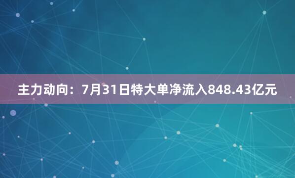 主力动向：7月31日特大单净流入848.43亿元