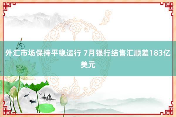 外汇市场保持平稳运行 7月银行结售汇顺差183亿美元