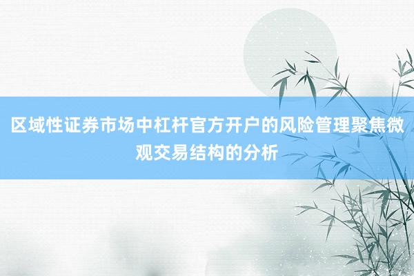 区域性证券市场中杠杆官方开户的风险管理聚焦微观交易结构的分析