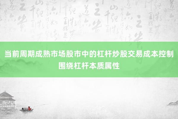 当前周期成熟市场股市中的杠杆炒股交易成本控制围绕杠杆本质属性